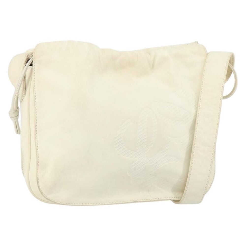 Authentic LOEWE Anagram Shoulder Bag Leather White Gold